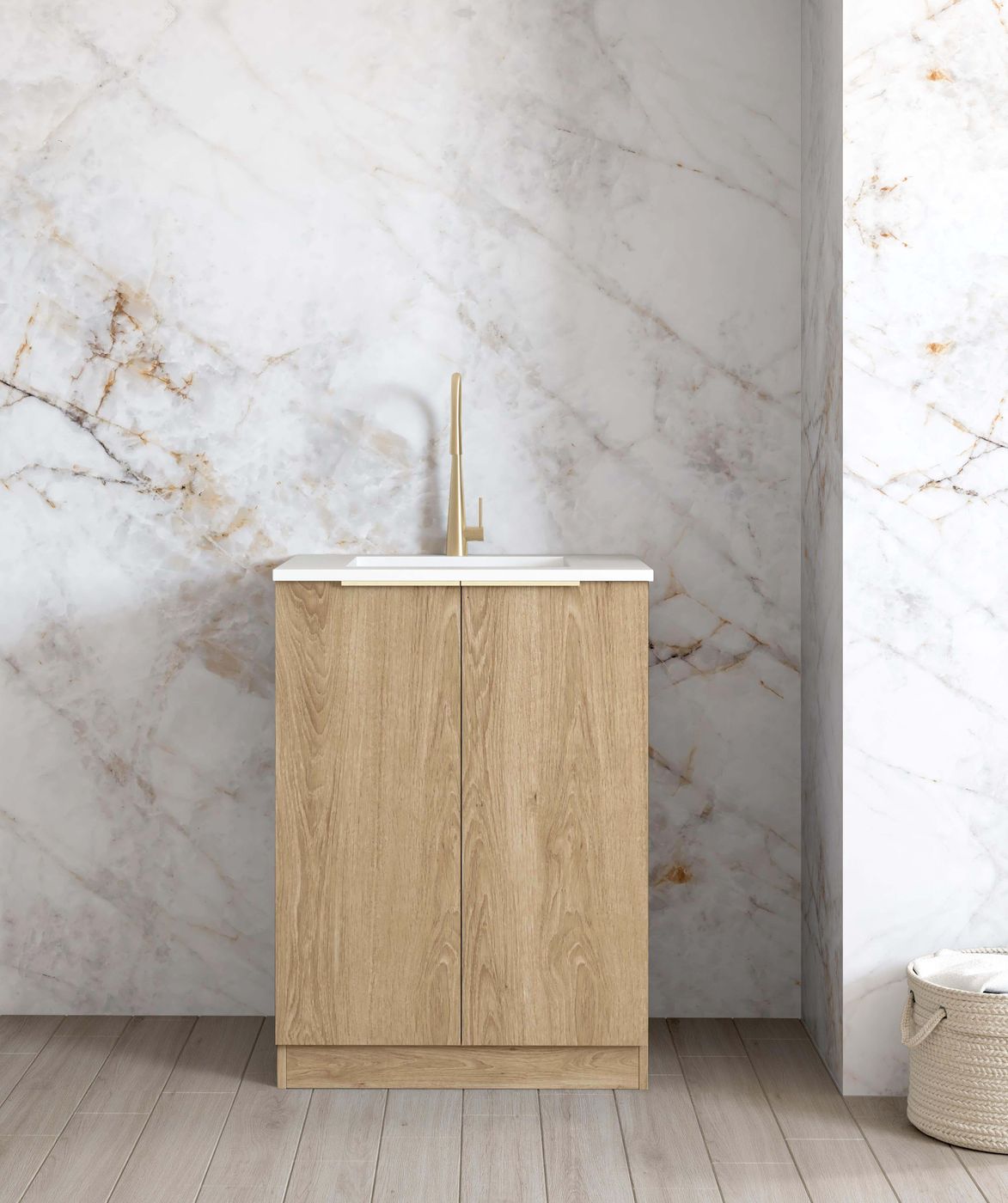 Byron Natural Oak Mini Laundry Cabinet with Stone Top Set 650x600x900mm (Style A)