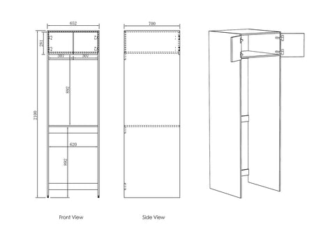 Byron Natural Oak Tall Washing Machine Cabinet (2100mm)-Drawing