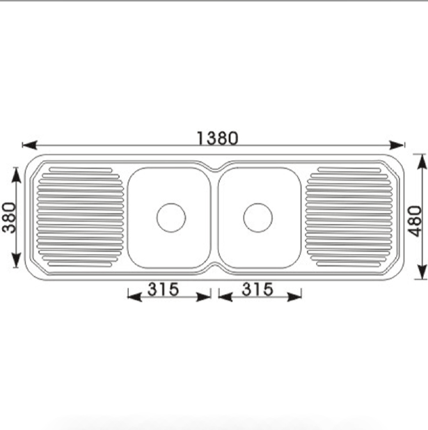 Cora Double Bowl & Double Drainer 1380 x 480 x 170mm (Chrome)