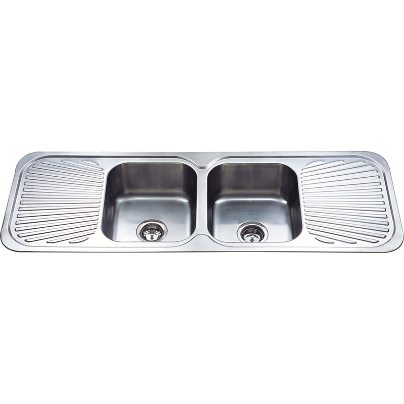 Cora Double Bowl & Double Drainer 1380 x 480 x 170mm (Chrome)