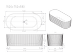 Rose Fluted V-Groove Freestanding Bathtub With Overflow (Matte White) (1500/1700mm)