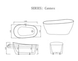 CANNES Matte White Free-Standing Bathtub Overflow 1500mm