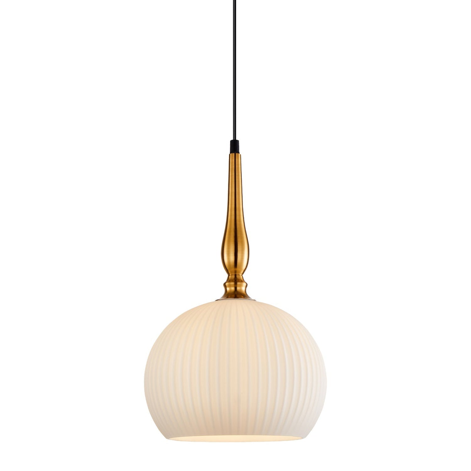 CALIZ: Interior Frosted Wine Glass Ribbed with Brass / Black Pendant Lights