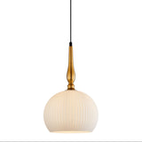CALIZ: Interior Frosted Wine Glass Ribbed with Brass / Black Pendant Lights