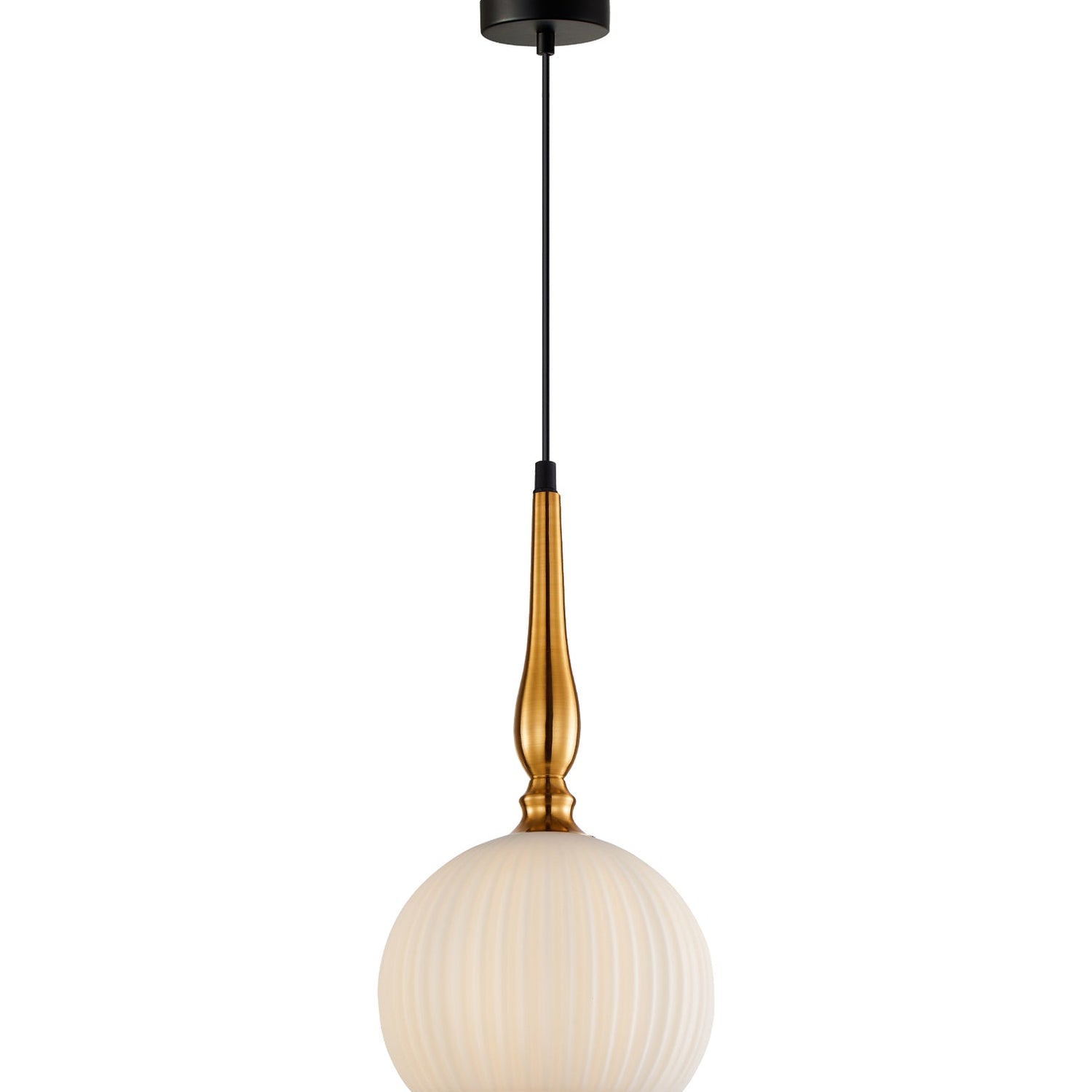 CALIZ: Interior Frosted Wine Glass Ribbed with Brass / Black Pendant Lights