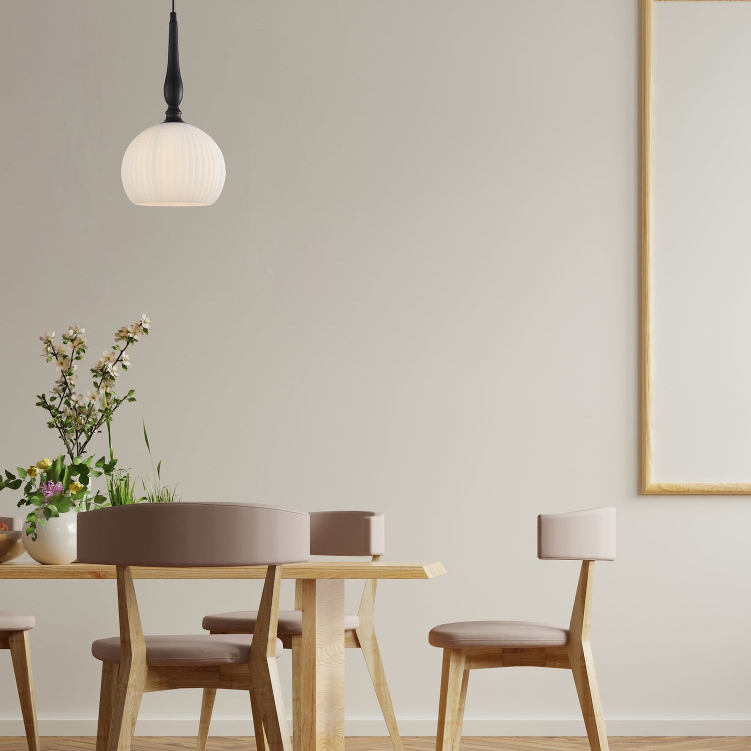 CALIZ: Interior Frosted Wine Glass Ribbed with Brass / Black Pendant Lights