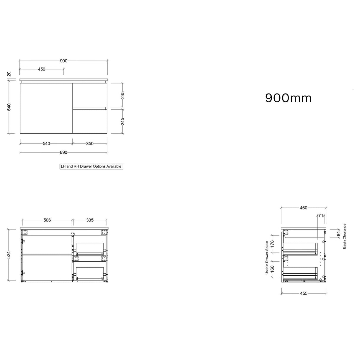 Timberline Carlo Wall Hung Vanity (All Sizes)