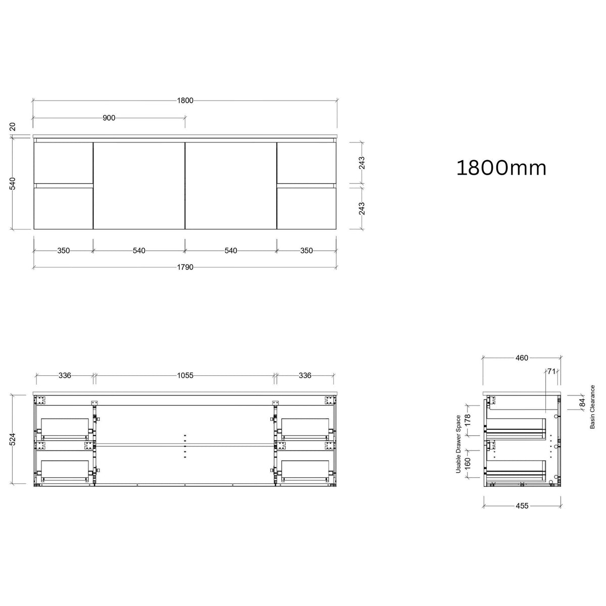 Timberline Carlo Wall Hung Vanity (All Sizes)
