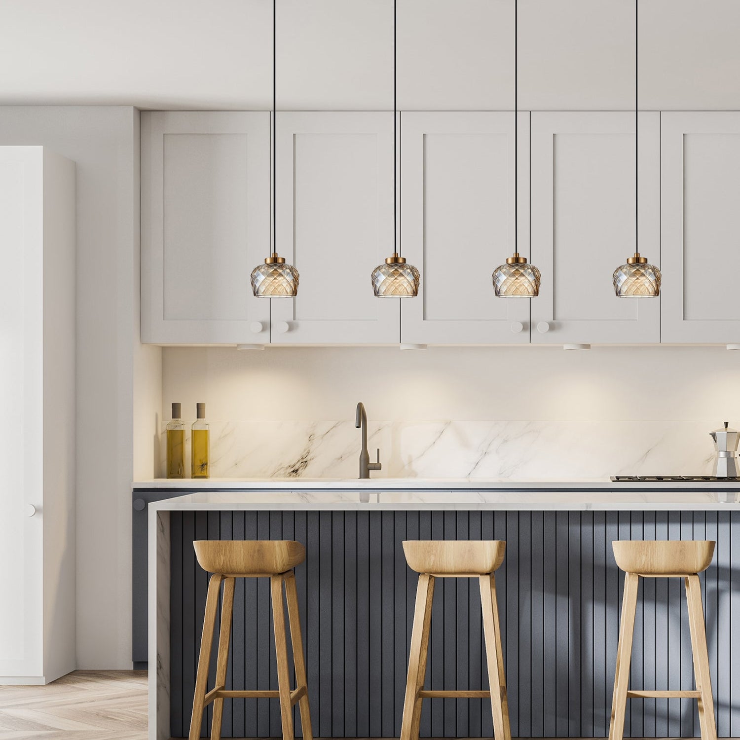 CARAMELLE: Interior LED Tri-CCT Glass with Segments Ellipse Pendant Lights