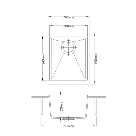 CARYSIL Black Single Bowl Granite Kitchen Sink (370x460x200mm)
