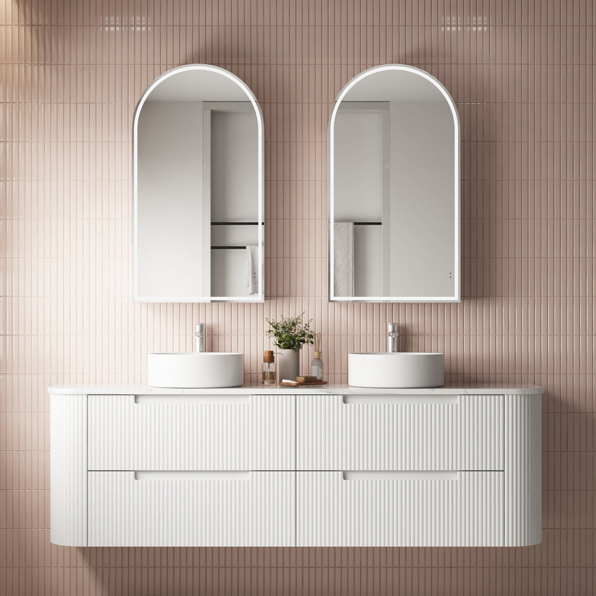 CURVA Wall Hung Fluted Curved Vanity Matte White (All Sizes)