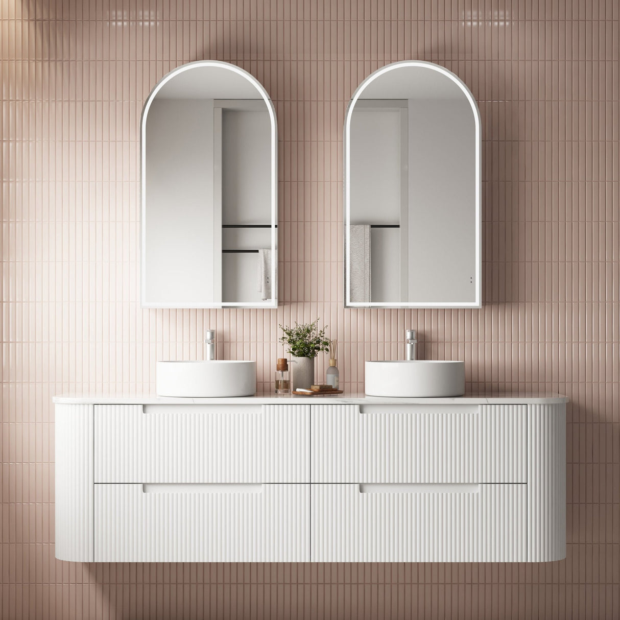 CURVA Wall Hung Fluted Curved Vanity Matte White (All Sizes)
