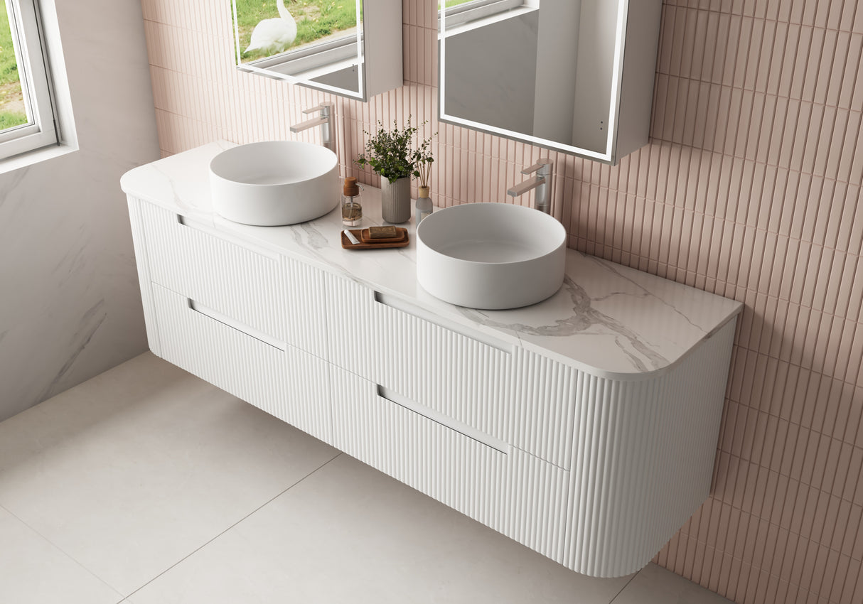 CURVA Wall Hung Fluted Curved Vanity Matte White (All Sizes)