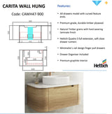 CARITA Wall Hung Curved Vanity Oak (All Sizes)