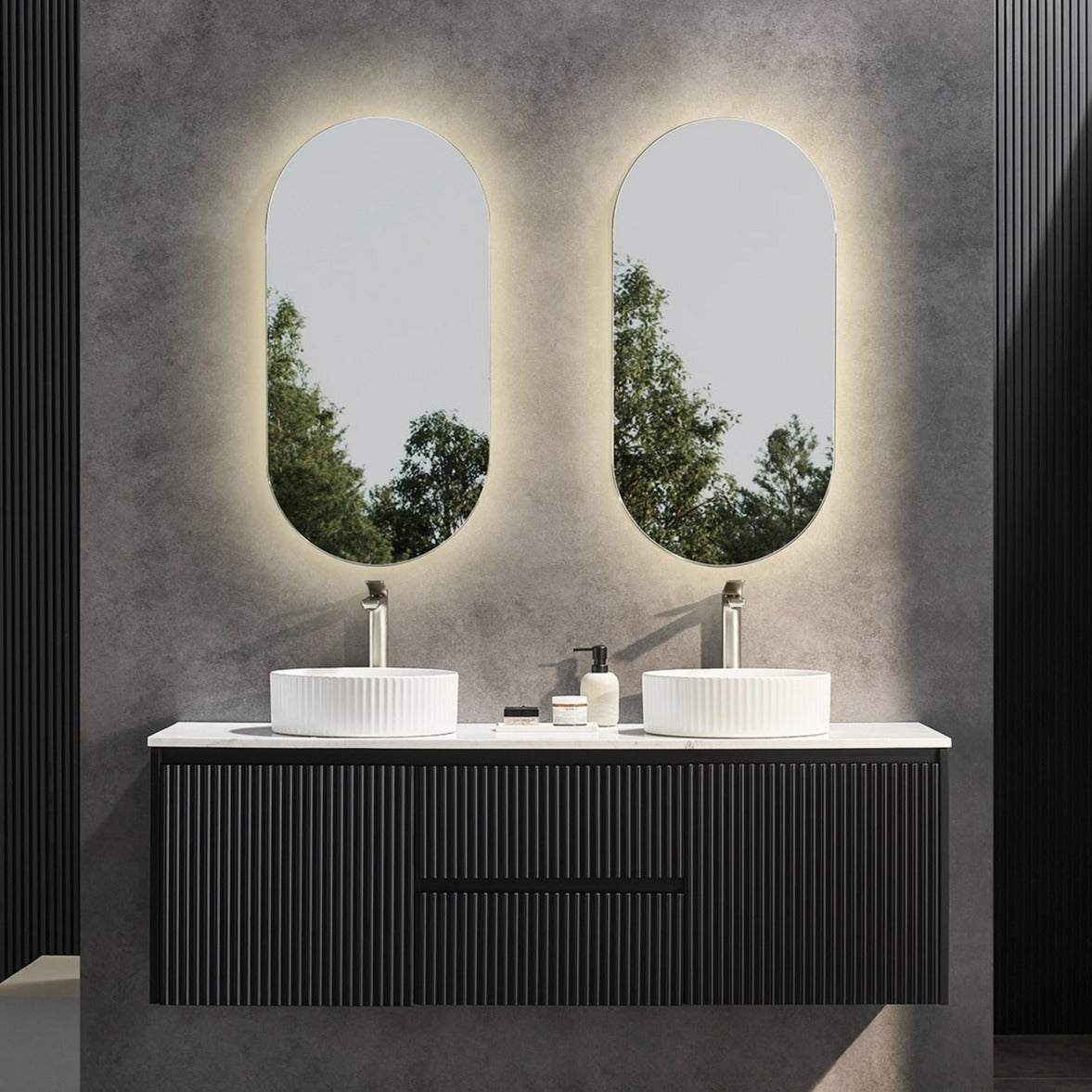 Brindabella Wall Hung Vanity (Middle Drawers) 1500mm (Single/Double Bowl) (Matte Black)