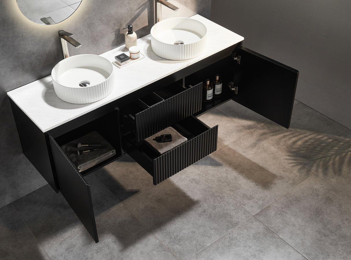 Brindabella Wall Hung Vanity (Middle Drawers) 1500mm (Single/Double Bowl) (Matte Black)