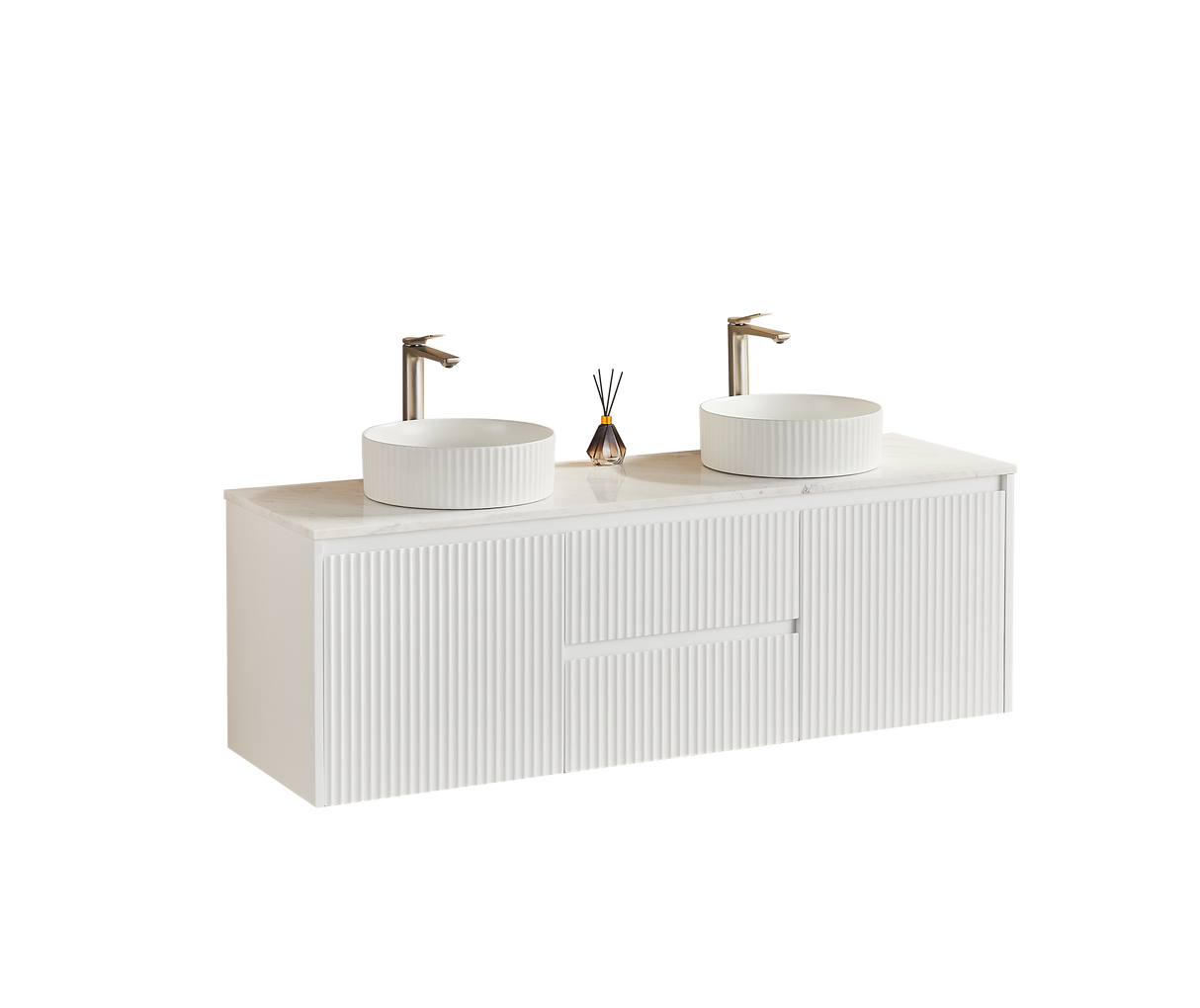 Brindabella Wall Hung PVC Cabinet (Middle Drawer) 1500mm (Single/Double Bowl) (Matte White)