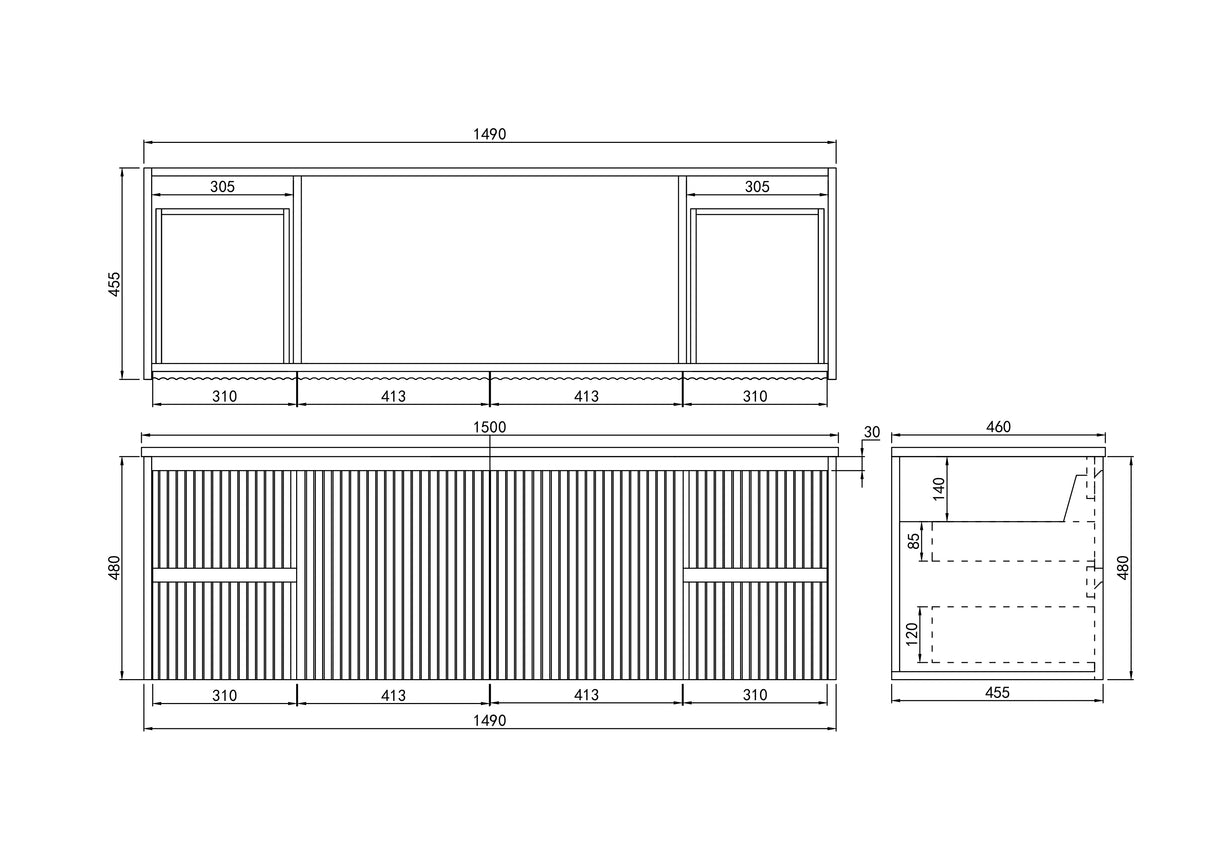 Brindabella Wall Hung PVC Cabinet 1500mm (Single/Double Bowl) (Matte White)
