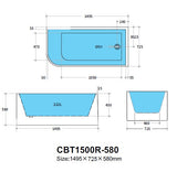 Casey Corner Back to Wall Bathtub with Non-Overflow (Right Corner/Matte White) (1500/1700mm)