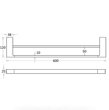 Ceram Double Towel Rail 600 mm - Technical Drawing