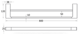 Ceram Double Towel Rail 800 mm - Technical Drawing