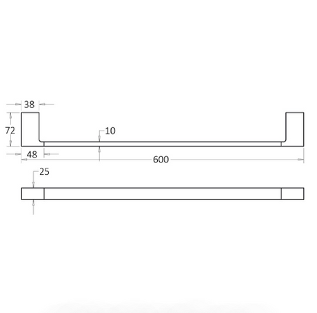 Ceram Single Towel Rail 600 mm - Technical Drawing