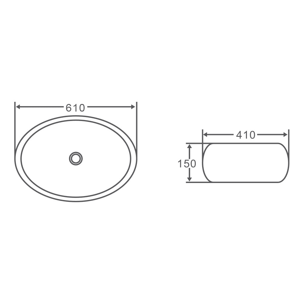 CHUR 33 Counter Top Basin - Matte Black (Oval: 610x410x150)