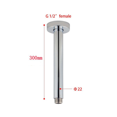 AQU Round Ceiling Shower Arm 300mm - Chrome