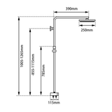 10" Square Shower Station Top Bottom Inlet - Chrome Technical Drawing