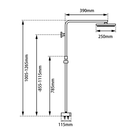 10" Square Shower Station Top Bottom Inlet - Chrome Technical Drawing