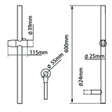 AQU Round Chrome Wall Mounted Sliding Rail with Water Hose & Wall Connector Only