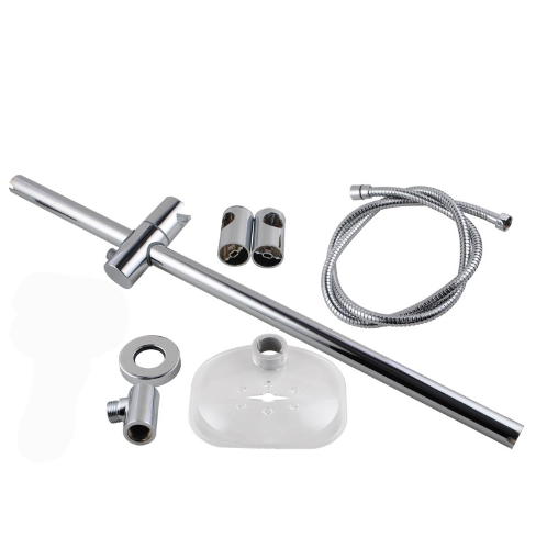 AQU Round Chrome Shower Rail with Soap Dish (without Handheld Shower)