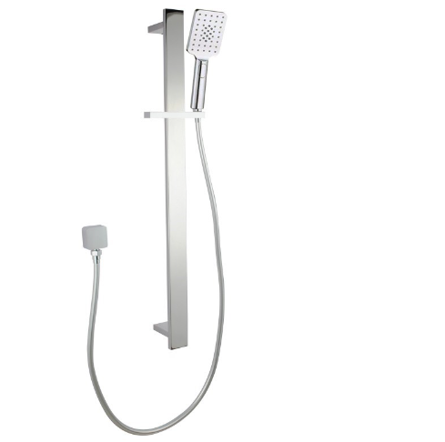 AQU Square Sliding Shower Rail With 3 Mode Handheld Shower Wall Connector Set - Chrome