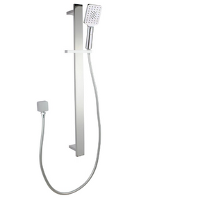 AQU Square Sliding Shower Rail With 3 Mode Handheld Shower Wall Connector Set - Chrome