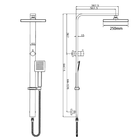 200mm Square Chrome Shower Station Top Inlet