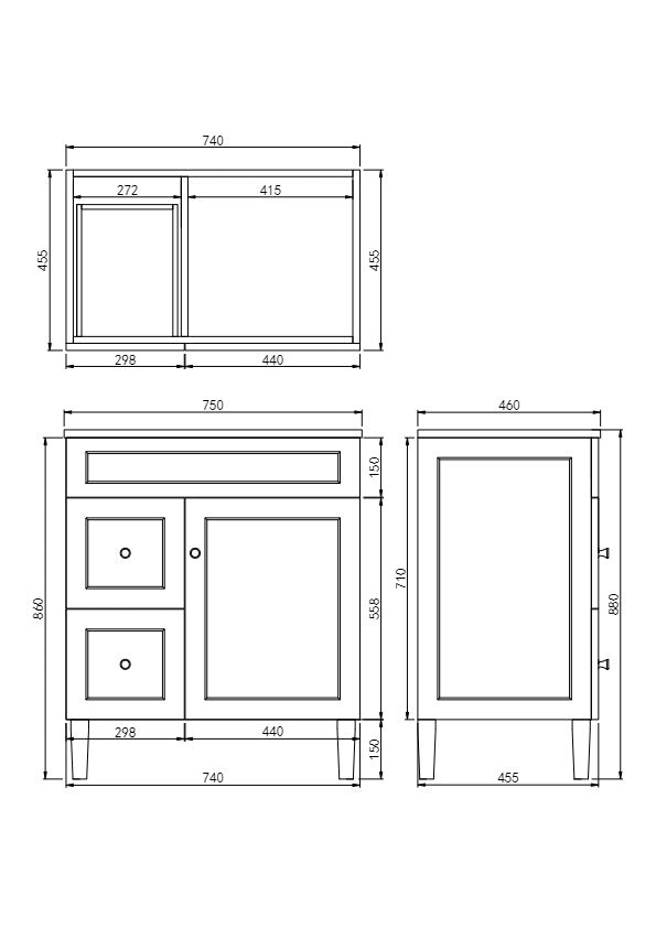Harrington Floor PVC Cabinet Vanity 750mm (Matte White)
