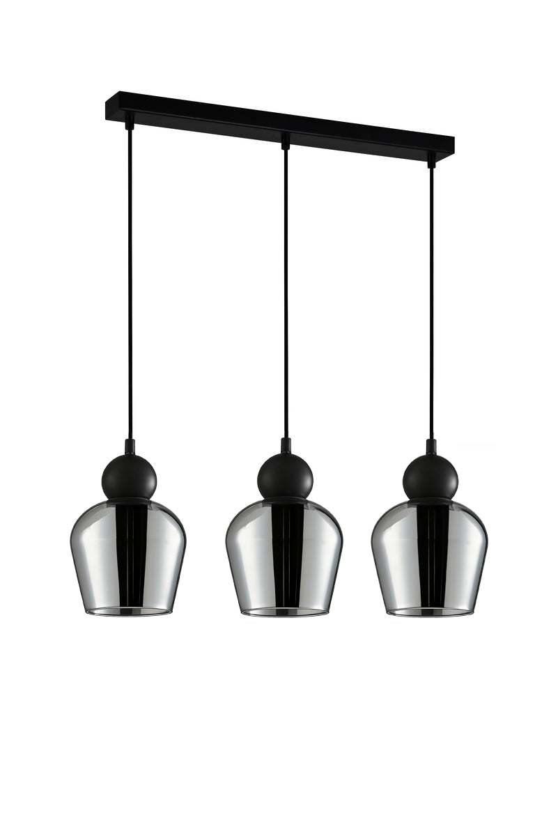 CHAMPAN: Interior Bronze Amber / Smokey Black Glass Ellipse Multiple Bar Base Pendant Lights