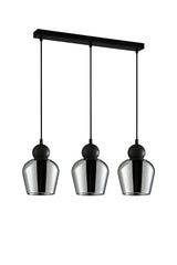 CHAMPAN: Interior Bronze Amber / Smokey Black Glass Ellipse Multiple Bar Base Pendant Lights