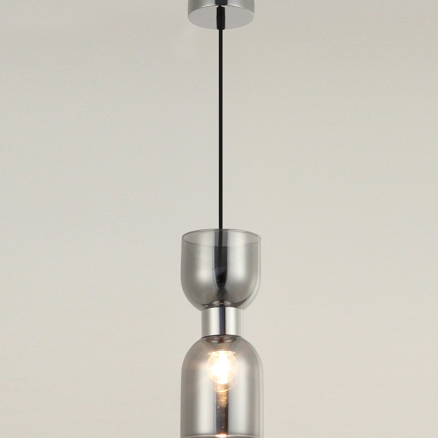 CLESSIDRA: Interior Mirror Finish Smokey Black / Opal Glass Ellipse Pendant Lights