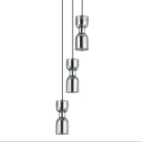 CLESSIDRA: Interior Mirror Finish Smokey Black / Opal Glass Ellipse Multiple Round Base Pendant Lights