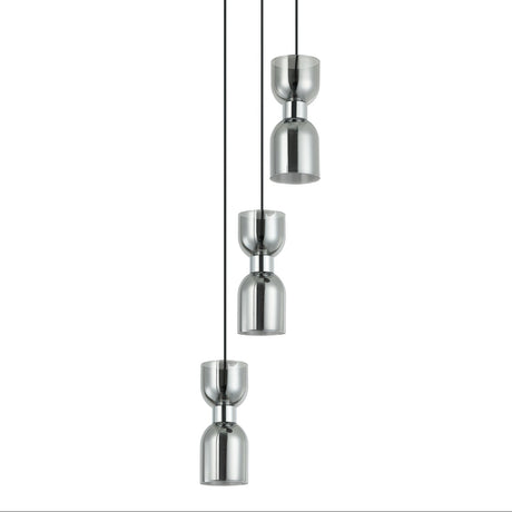 CLESSIDRA: Interior Mirror Finish Smokey Black / Opal Glass Ellipse Multiple Round Base Pendant Lights