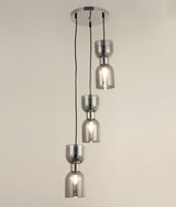 CLESSIDRA: Interior Mirror Finish Smokey Black / Opal Glass Ellipse Multiple Round Base Pendant Lights