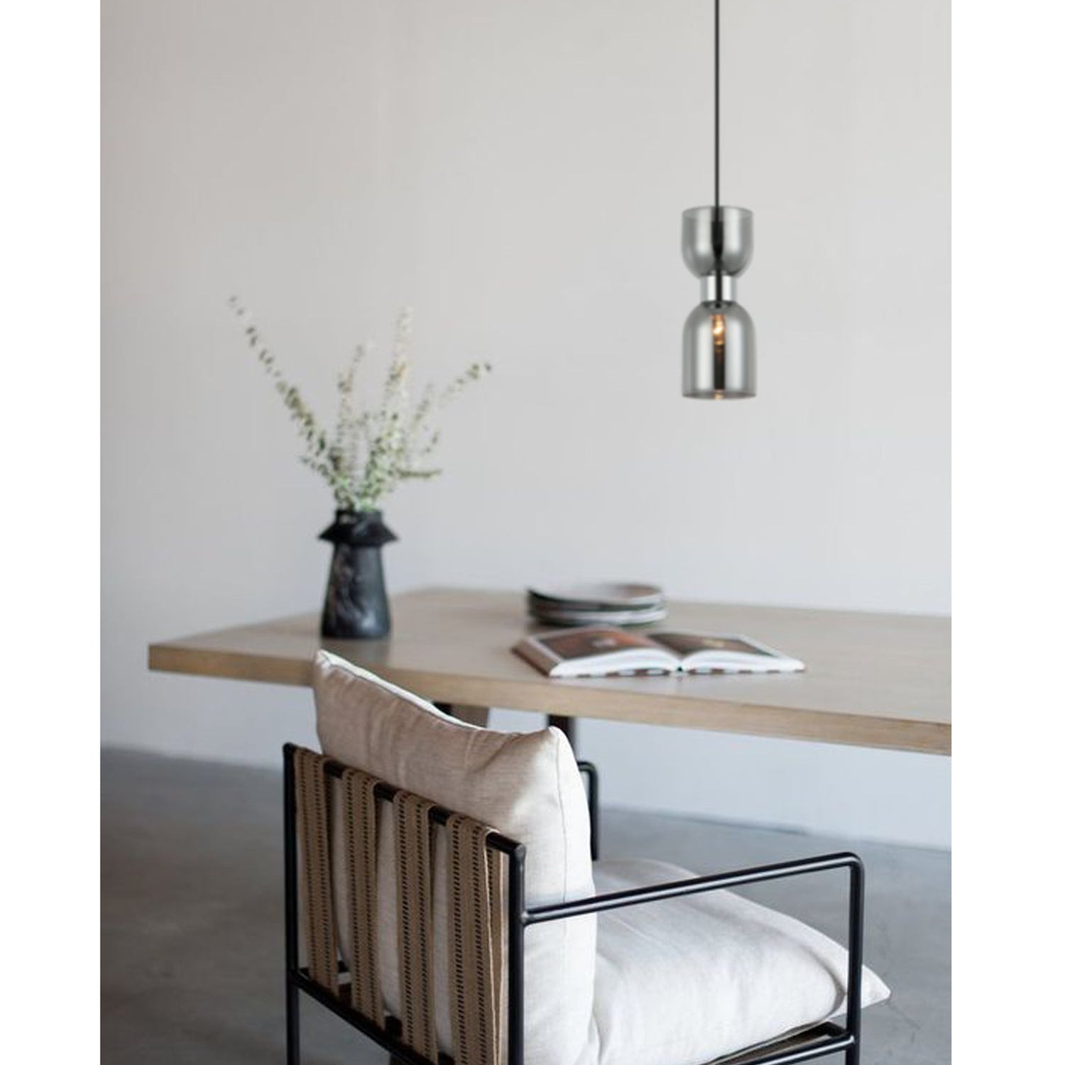 CLESSIDRA: Interior Mirror Finish Smokey Black / Opal Glass Ellipse Pendant Lights