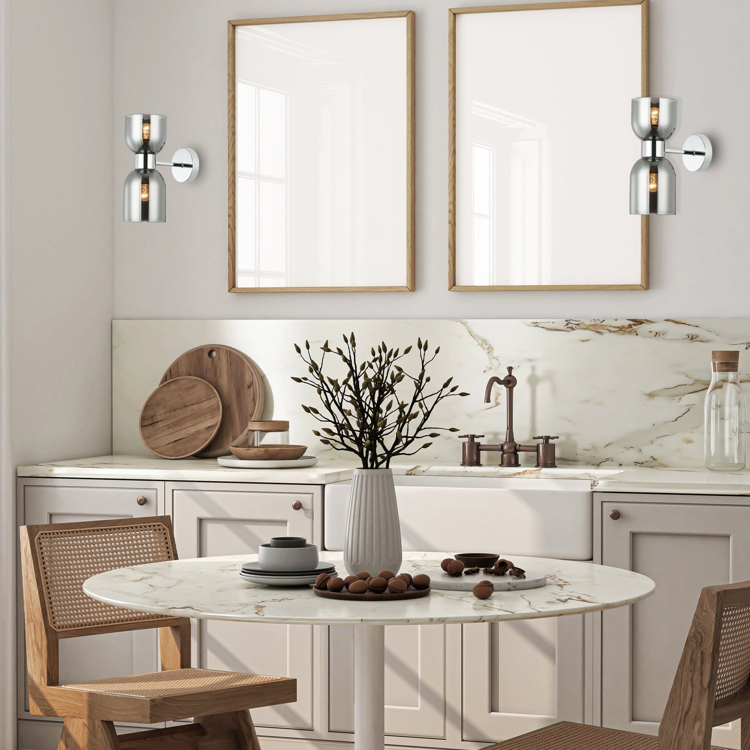 CLESSIDRA: Interior Mirror Finish Smokey Black / Opal Glass Ellipse Wall Lights