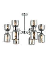 CLESSIDRA: Interior Mirror Finish Smokey Black / Opal Glass Ellipse x12 Round Base Pendant Lights