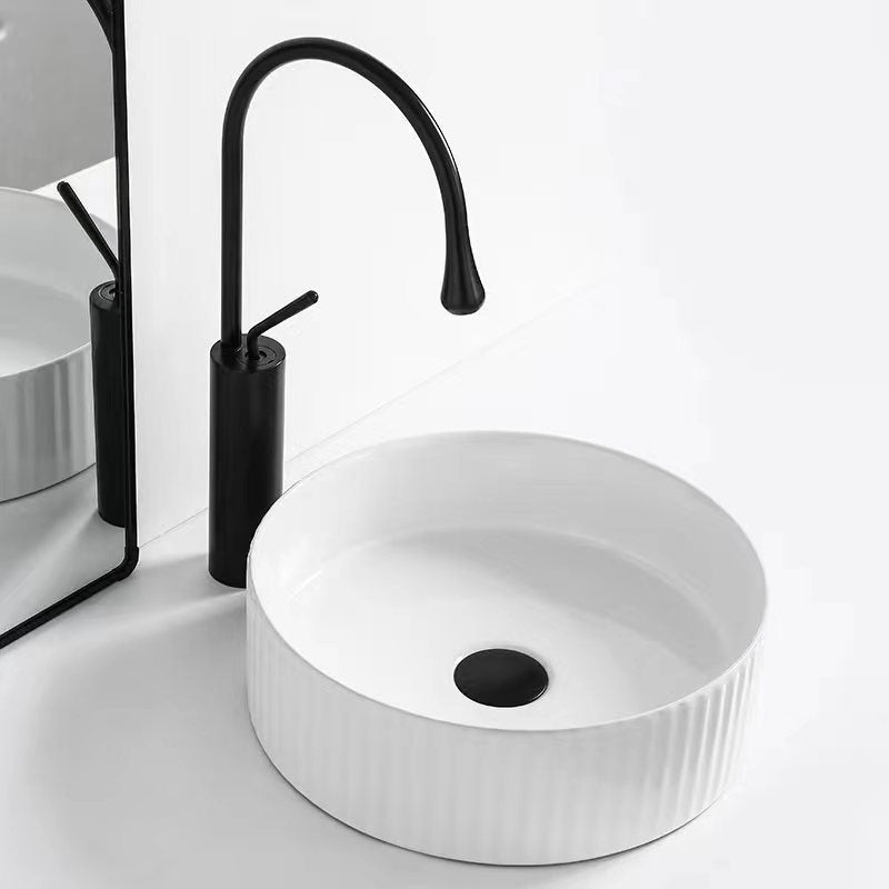 CORA 36 Above Counter Fluted Gloss White Circle Basin (Round: 360x360x115)