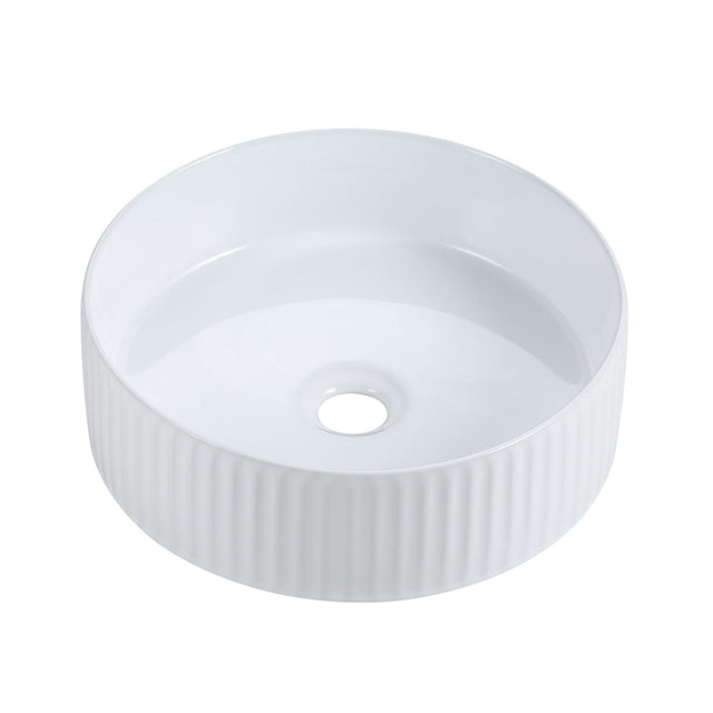 CORA 36 Above Counter Fluted Gloss White Circle Basin (Round: 360x360x115)