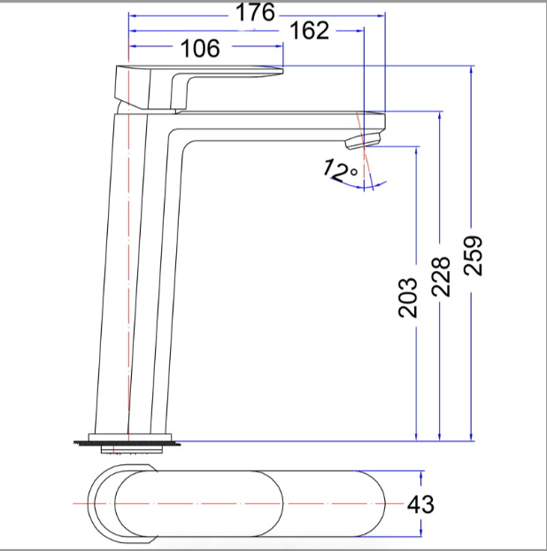 Cora High Rise Basin Mixer - Technical Drawing