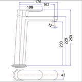 Cora High Rise Basin Mixer - Technical Drawing