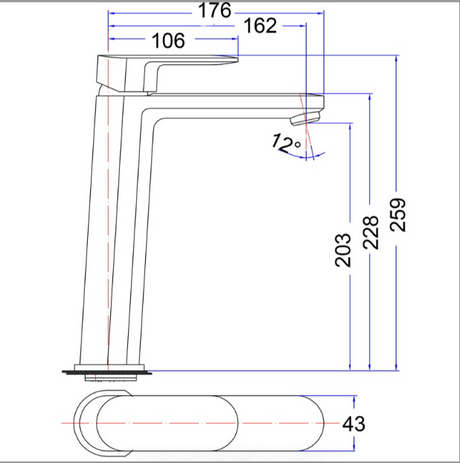 Cora High Rise Basin Mixer - Technical Drawing